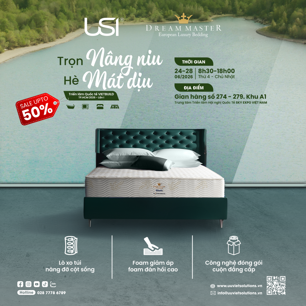 Chương trình SALE UPTO 50% sản phẩm nệm lò xo túi Dream Master và chăn - ga - gối - đồ vải lanh